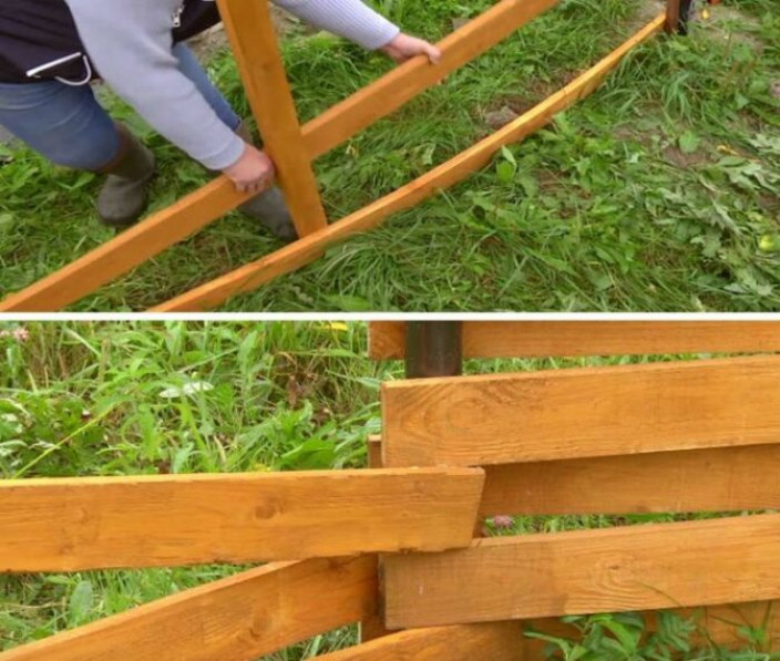 Деревянный забор – плетенка горизонтальная на металлическом каркасе