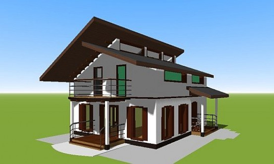 3D модель дома с разноуровневой крышей