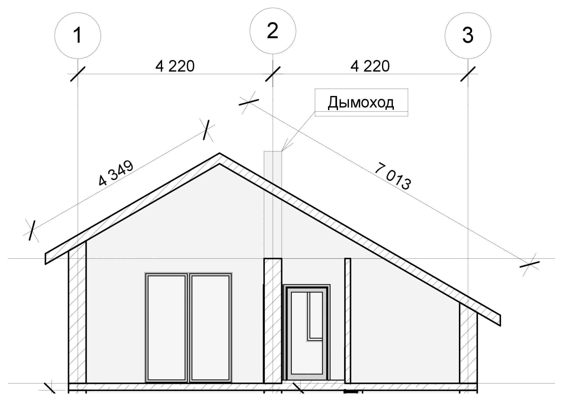 Стропильная система для двухскатной крыши со смещенным коньком